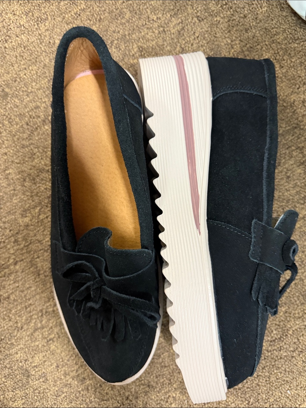 Black Suede Platform Tassel Loafers for Women